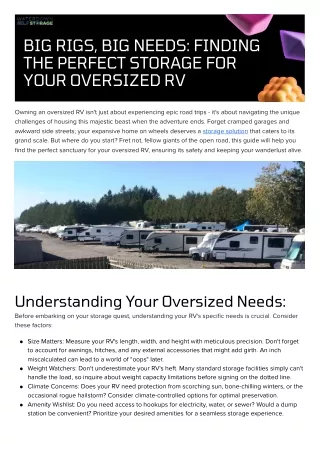 Big Rigs, Big Needs Finding the Perfect Storage for Your Oversized RV