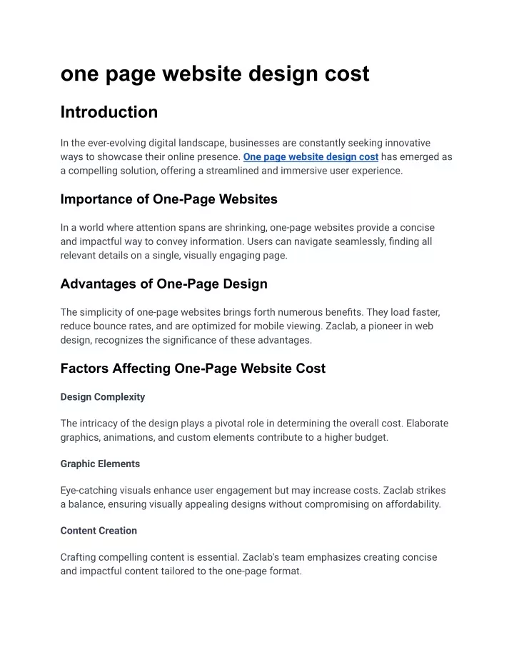 one page website design cost