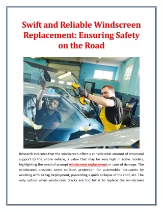 Swift and Reliable Windscreen Replacement: Ensuring Safety on the Road