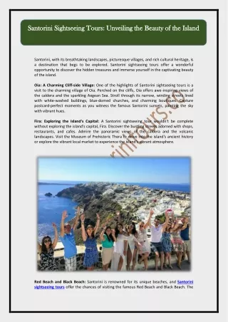 Discover the Beauty of Santorini: Guide to Unforgettable Sightseeing Tours