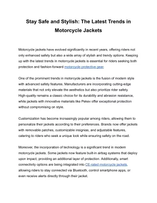 Stay Safe and Stylish_ The Latest Trends in Motorcycle Jackets