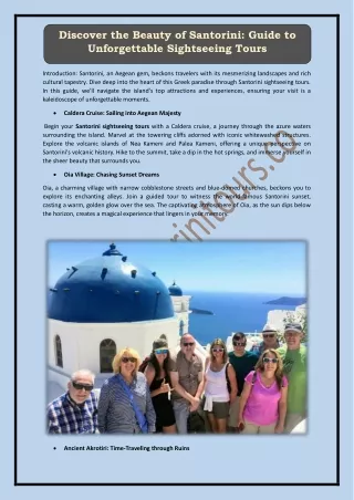Discover the Beauty of Santorini Guide to Unforgettable Sightseeing Tours