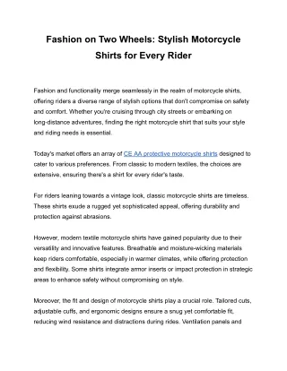 Fashion on Two Wheels_ Stylish Motorcycle Shirts for Every Rider