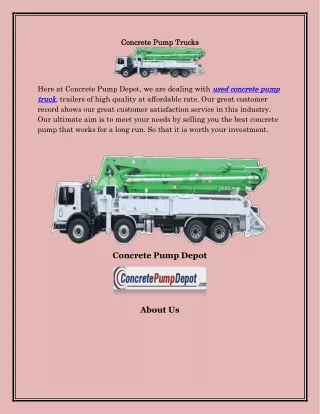 Concrete Pump Trucks for Sale, concretepumpdepot.com