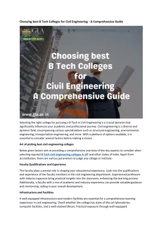 Choosing best B Tech Colleges for Civil Engineering - A Comprehensive Guide