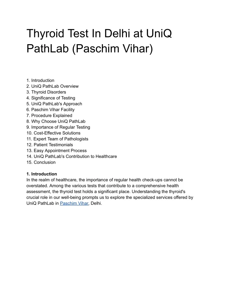 thyroid test in delhi at uniq pathlab paschim