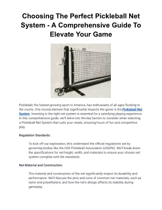 Choosing The Perfect Pickleball Net System - A Comprehensive Guide To Elevate Your Game