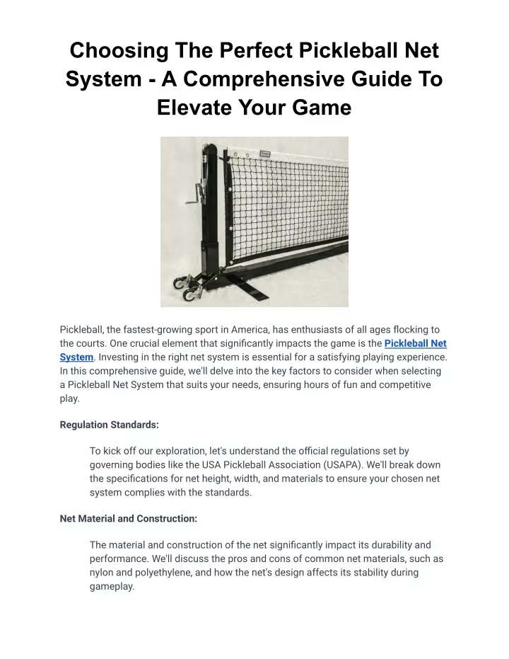 choosing the perfect pickleball net system