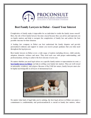 Best Family Lawyers in Dubai – Guard Your Interest