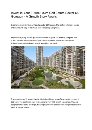 Invest in Your Future M3m Golf Estate Sector 65 Gurgaon - A Growth Story Awaits