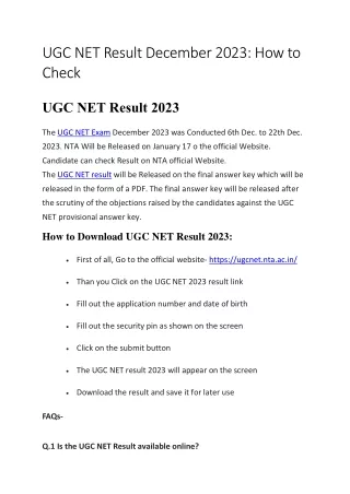 UGC NET Result December 2023