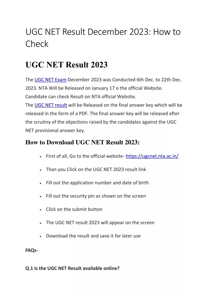 ugc net result december 2023 how to check