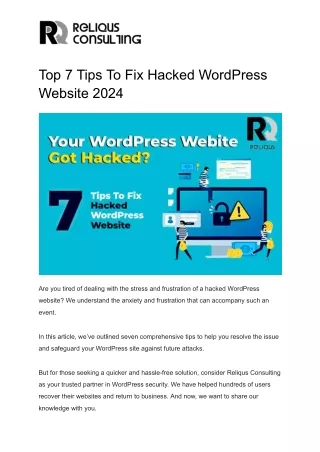 Top 7 Tips To Fix Hacked WordPress Website 2024