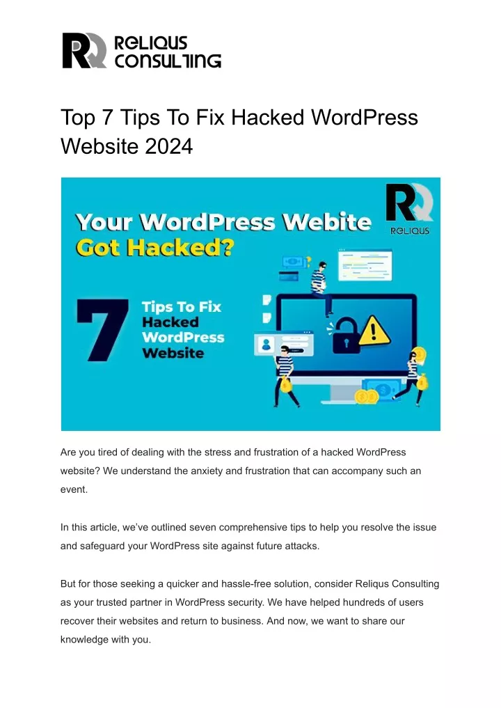 top 7 tips to fix hacked wordpress website 2024