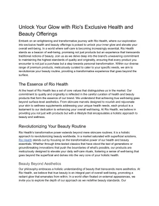 Unlock Your Glow with Rio's Exclusive Health and Beauty Offerings