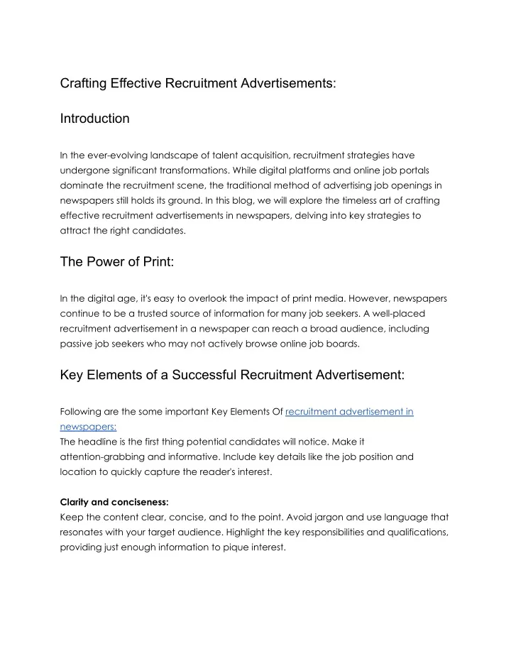 crafting effective recruitment advertisements