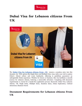 Dubai Visa for Lebanon citizens From  UK