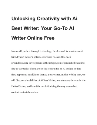 Unlocking Creativity with Ai Best Writer_ Your Go-To AI Writer Online Free