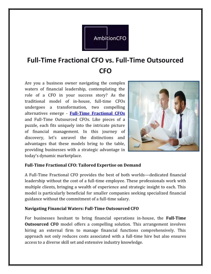 full time fractional cfo vs full time outsourced