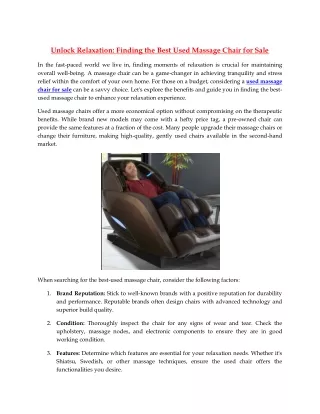 Unlock Relaxation Finding the Best Used Massage Chair for Sale