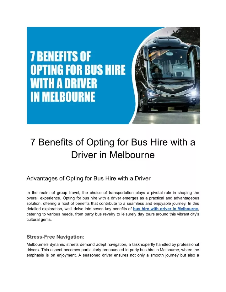 7 benefits of opting for bus hire with a driver