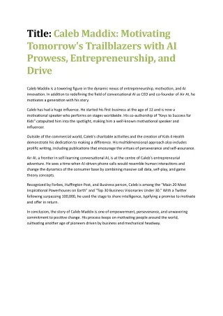 Caleb Maddix: Igniting Tomorrow's Leaders through AI Vision and Entrepren