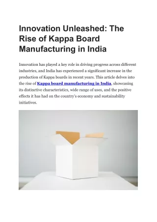 Innovation Unleashed- The Rise of Kappa Board Manufacturing in India