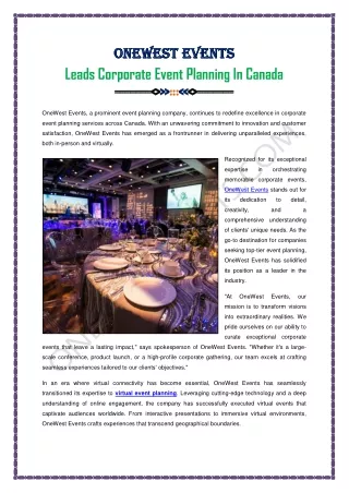 Corporate Event Planning In Canada