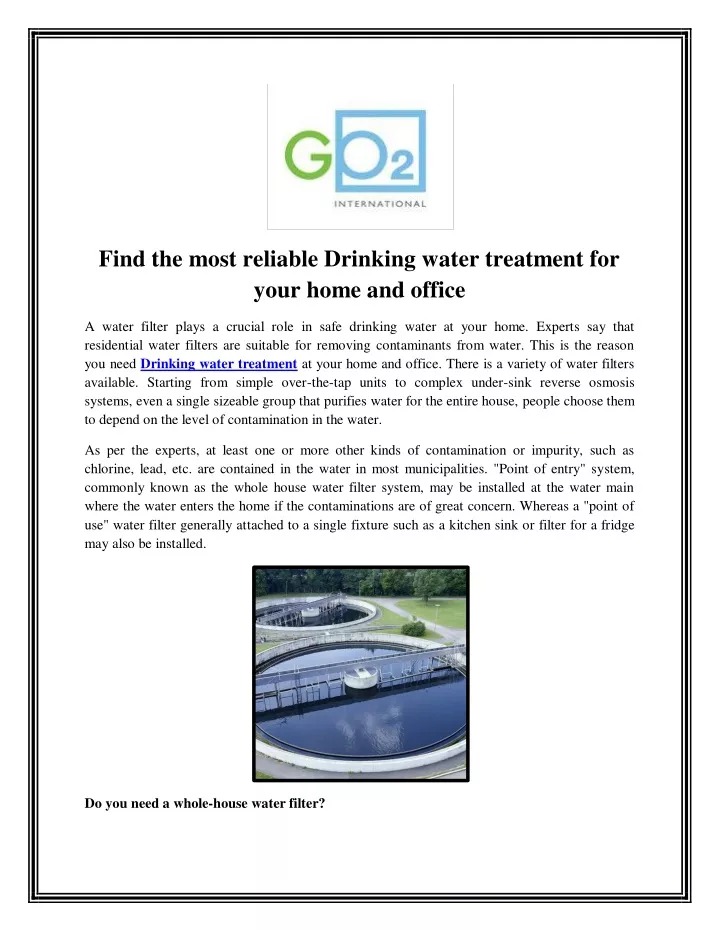 find the most reliable drinking water treatment