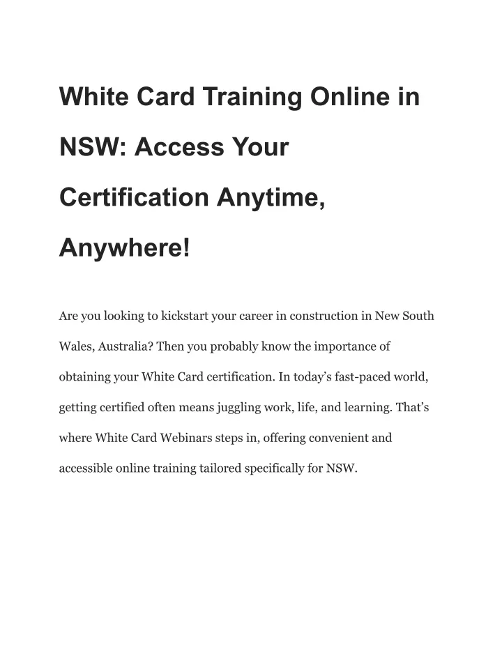 white card training online in