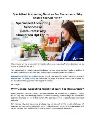Specialized Accounting Services For Restaurants: Why Should You Opt For It?