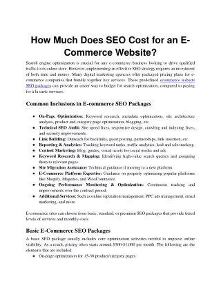 how much does seo cost for an e commerce website