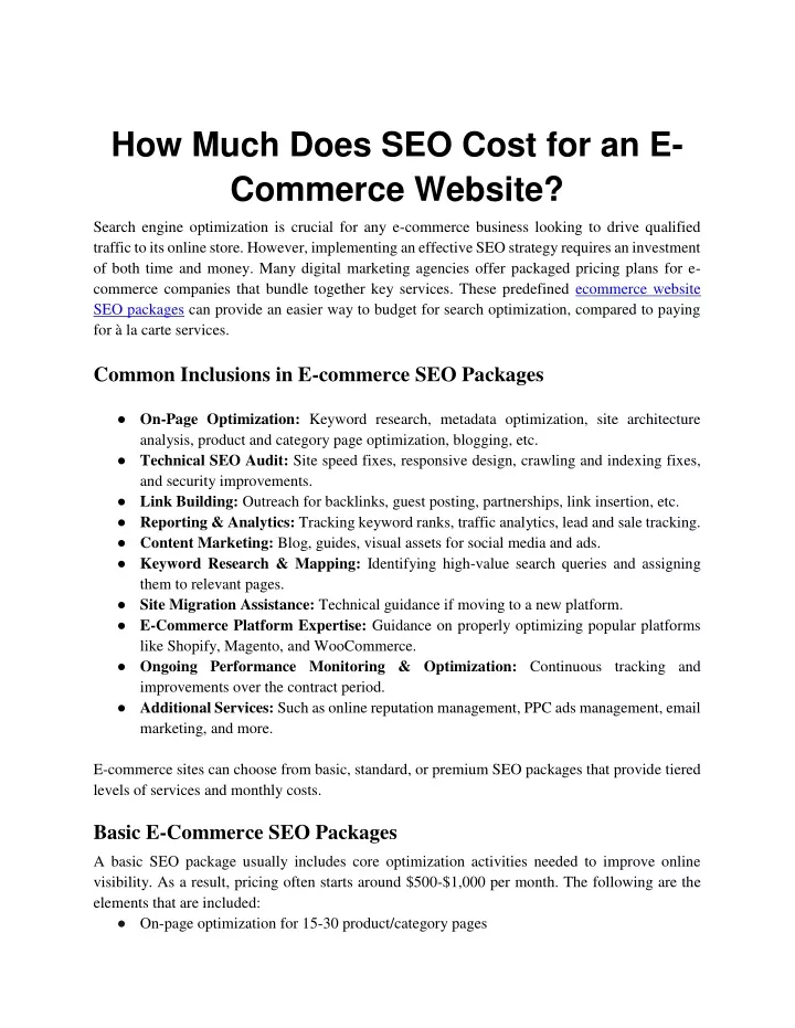 how much does seo cost for an e commerce website