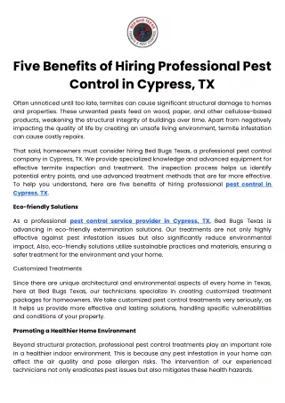 five benefits of hiring professional pest control