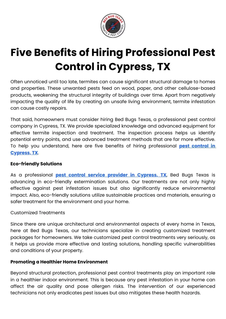 five benefits of hiring professional pest control