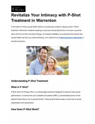 Revitalize Your Intimacy with P-Shot Treatment in Warrenton
