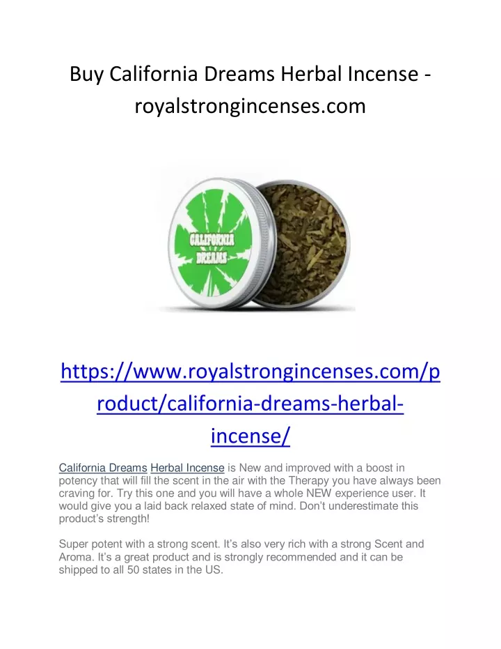 buy california dreams herbal incense