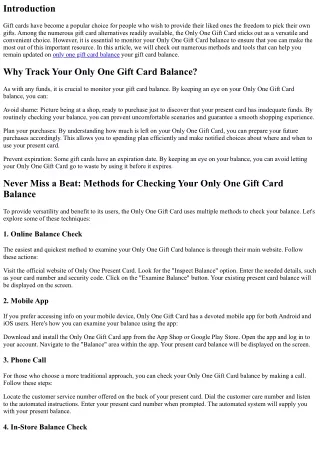 Never Miss a Beat: Keeping Track of Your Only One Gift Card Balance