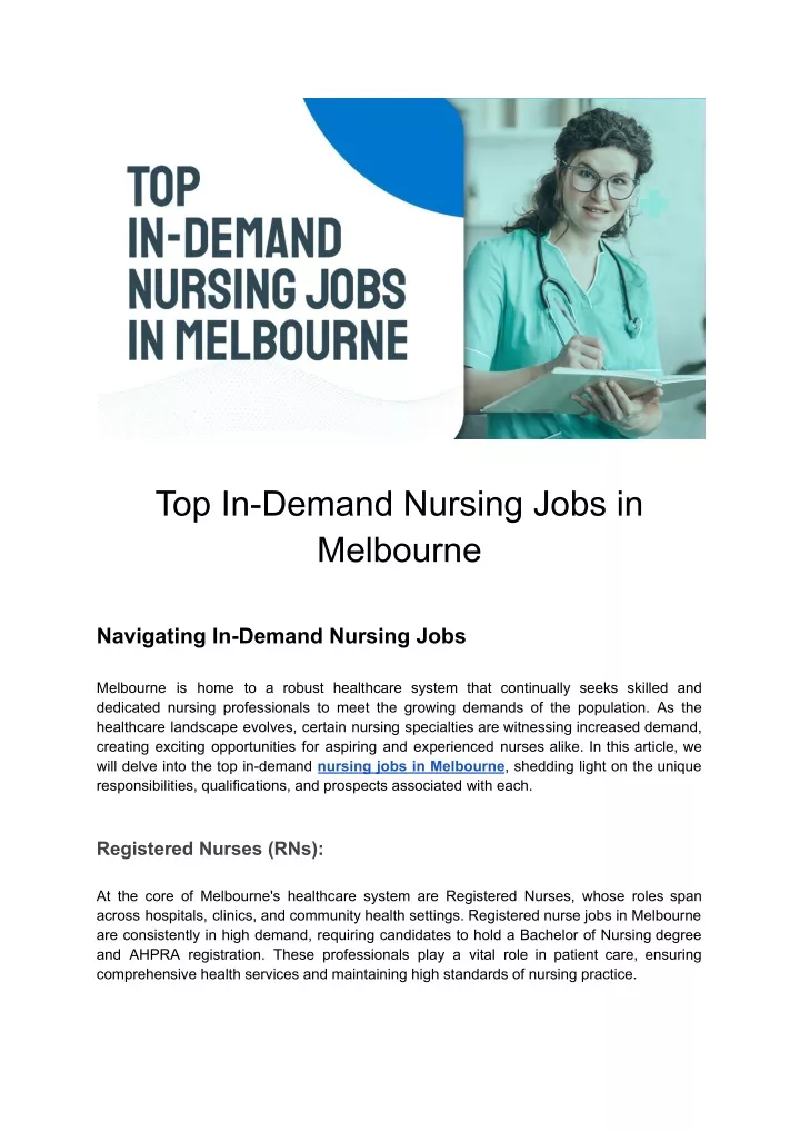 top in demand nursing jobs in melbourne