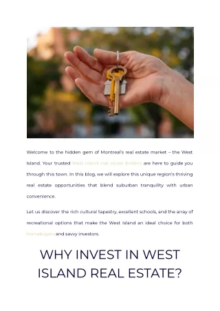 INVESTING IN MONTREAL’S WEST ISLAND