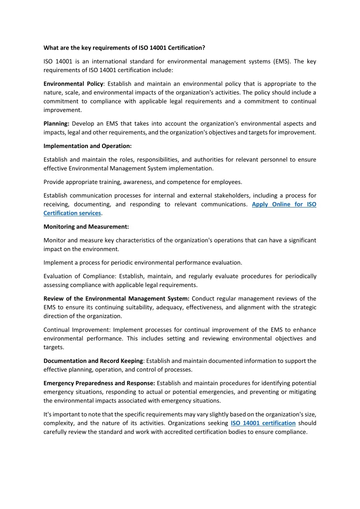 what are the key requirements of iso 14001