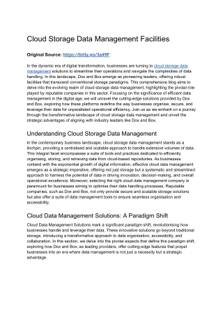 Cloud Storage Data Management Facilities