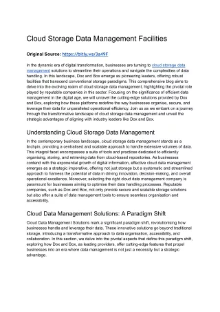 cloud storage data management facilities