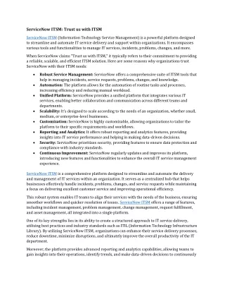 servicenow itsm trust us with itsm