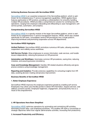 achieving business success with servicenow hrsd