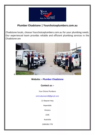 Plumber Chadstone  Yourchoiceplumbers.com.au
