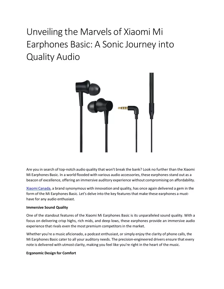 unveiling the marvels of xiaomi mi earphones basic a sonic journey into quality audio