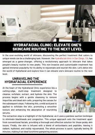 Hydrafacial Clinic: Elevate One's Skincare Routine to the Next Level