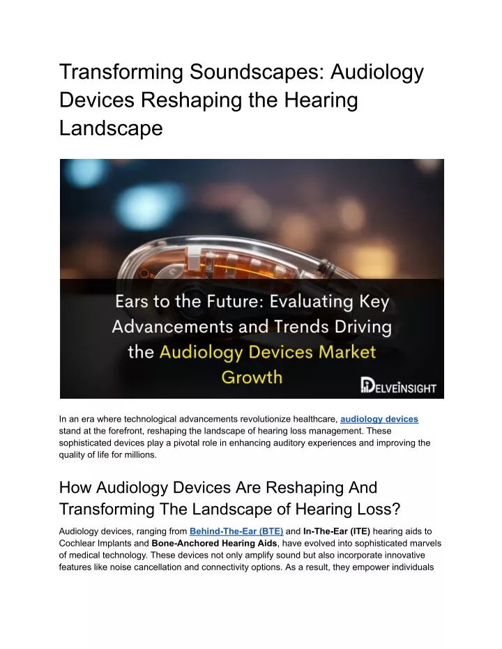 transforming soundscapes audiology devices