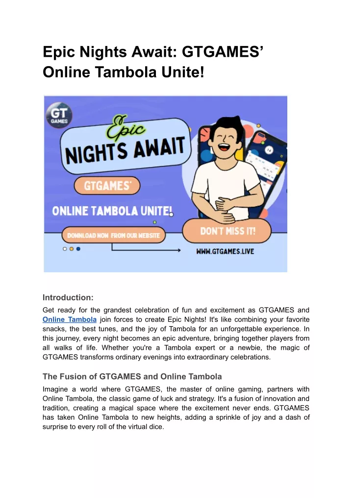epic nights await gtgames online tambola unite